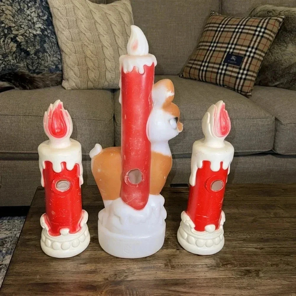 VINTAGE 4CT 1970’s Christmas Plastic Decor Empire Candle Blow Molds Holiday/Noel - Picture 9 of 17